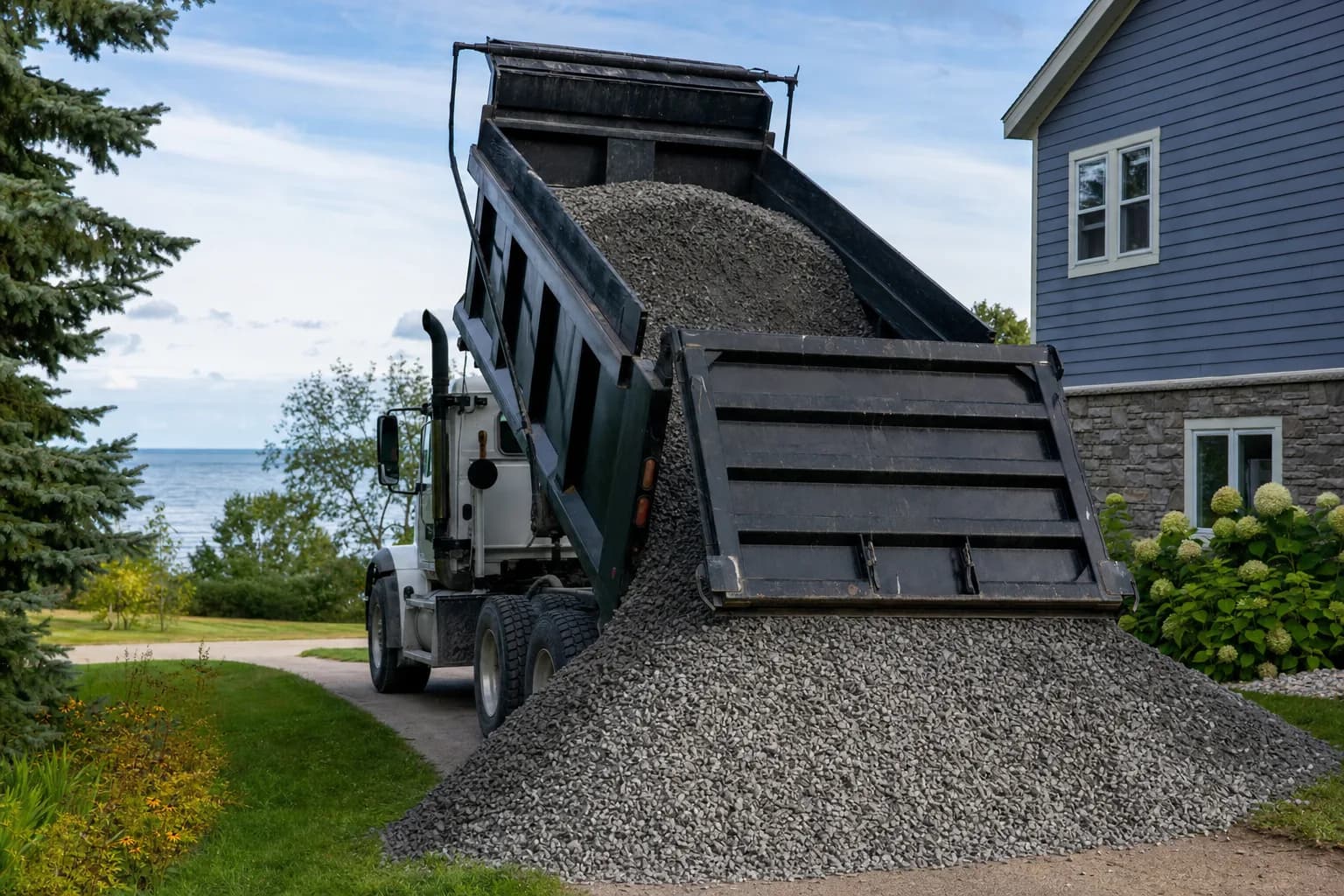 Freshly laid gravel driveway at a residential property